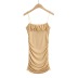 Solid Color Pleated Elastic Wrap Chest Double-Slip Dress NSAC44948