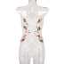 Rose embroidere mesh garter bodysuit NSWY45257