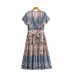 new holiday style V-neck printed short-sleeved lace-up dress NSAM45448