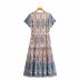 new holiday style V-neck printed short-sleeved lace-up dress NSAM45448