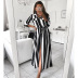 New style striped long-sleeved tie dress NSAXE45555