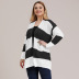 Plus size striped color front  pocket cardigan NSOY45929