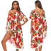 Floral print irregular off-shoulder stitching blouse  NSOY45951
