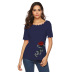 wave edge rose applique short-sleeved T-shirt NSOY46067