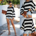 long-sleeved black and white striped blouse  NSOY46076