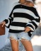 long-sleeved black and white striped blouse  NSOY46076