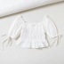 lace pleated puff sleeve lace-up square neck top NSAC38917