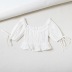 lace pleated puff sleeve lace-up square neck top NSAC38917