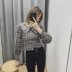 lapel plaid puff sleeve blouse  NSAM38927