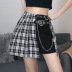 plaid leather buckle chain A-line skirt NSLQ38979