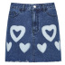 love heart print contrast denim A-line skirt  NSLQ38985