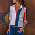 casual striped long-sleeved V-neck chiffon shirt NSGE38995