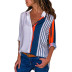 casual striped long-sleeved V-neck chiffon shirt NSGE38995