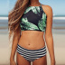 black and white striped swimsuit sports bikini  NSHL39143
