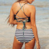 black and white striped swimsuit sports bikini  NSHL39143
