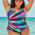 plus size rainbow gradient stripes one-piece swimsuit NSHL39144