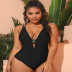 plus size solid color halter cross straps one-piece swimsuit  NSHL39146