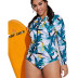 plus size long-sleeved printed zipper one-piece swimsuit  NSHL39147