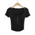 square collar solid color stitching slim short-sleeved T-shirt NSHS39210