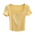 square collar solid color stitching slim short-sleeved T-shirt NSHS39210