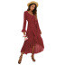 long-sleeved high-waist V-neck polka dot chiffon dress NSSA39241