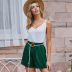 green with belt mid-waist loose shorts NSDF39254