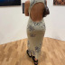 backless sleeveless woolen slit printed long dress  NSLQ46223