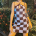 retro backless hanging neck plaid woolen dress  NSLQ46229