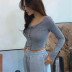solid color long-sleeved lace-breasted cardigan   NSHS46281