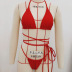 Cross strap solid color thong bikini swimsuit set NSZO46316