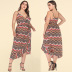 Plus Size Printed V-Neck Sling Dress NSJR46340