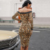 long-sleeved off-shoulder leopard print dress  NSJR46350