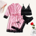 Lace Trim Silk Nightwear & Floral Lace Underwear Set NSYO46356