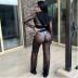 Net Yarn Hooded Tops Drawstring Pants Suit NSYF46631