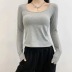 Autumn solid color U-neck long sleeve top NSAC46661