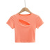 Summer solid color cut out short sleeve top NSHS46737