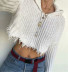 Cutted trim long sleeve crop sweater NSHS46775