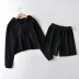 hooded sweatershirt elastic waist fray shorts suit NSHS46823