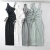 one-shoulder stretch high slit suspender dress NSHS46840