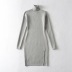 long-sleeved high-neck side slit knitted dress NSHS46878