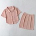 lapel short sleeve tops elastic waist skirt suit NSHS46916