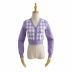 V-neck single-breasted plaid knit cardigan & skirt suit NSHS46961