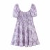 purple print drawstring puff sleeve dress  NSAM39277