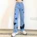 retro printing butterfly jeans NSLQ39322