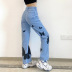 retro printing butterfly jeans NSLQ39322