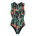 plant print open back one-piece swimsuit  NSHL39323