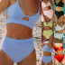 sexy bikini dividido de cintura alta multicolor de color sólido NSHL39329