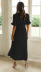 V-neck short-sleeved buttoned cotton and linen long dress NSYD39385