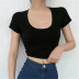 high-waist solid color short-sleeved t-shirt   NSAC39387