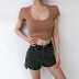 high-waist solid color short-sleeved t-shirt   NSAC39387
